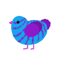 A sky and violet chicken with a bar pattern