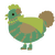 A teal and grey chicken with a bar pattern