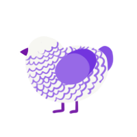 A white and blurple chicken with a lace pattern