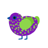 A violet and grass chicken with a speckle pattern
