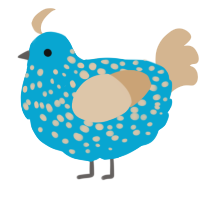 A cerulean and beige chicken with a speckle pattern