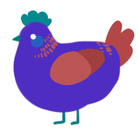A indigo and red chicken with a neck-band pattern