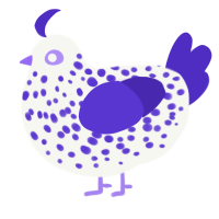 A white and indigo chicken with a speckle pattern