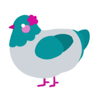 A mist and teal chicken with a head pattern