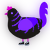A sable and blurple chicken with a half-bar pattern
