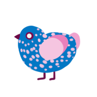 glitter glue, a sapphire and pink chicken with a speckle pattern