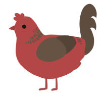 A red and bark chicken with a neck-band pattern