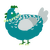 A teal and silver chicken with a half-lace pattern