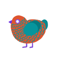 A vermilion and teal chicken with a lace pattern