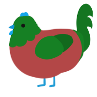 Chicken Butt, a red and leaf chicken with a head pattern