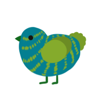 A sea and chartreuse chicken with a bar pattern