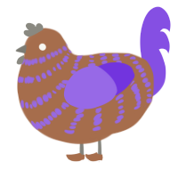 Jeepers Cheepers, a brown and blurple chicken with a bar pattern