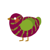 A maroon and chartreuse chicken with a bar pattern