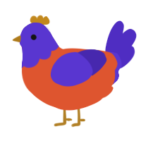 A vermilion and indigo chicken with a head pattern