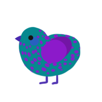 dot, a teal and violet chicken with a speckle pattern