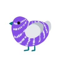 The Canoness, a lilac and mist chicken with a bar pattern