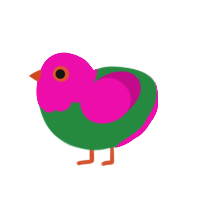 A viridian and fuchsia chicken with a head pattern