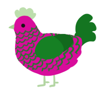 BARNEY THE DINOSAUR, a fuchsia and leaf chicken with a lace pattern