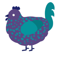 A overcast and teal chicken with a speckle pattern