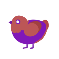 A violet and red chicken with a head pattern