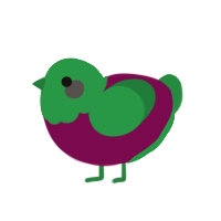 Greenmo, a wine and viridian chicken with a head pattern