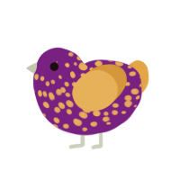 A violet and orange chicken with a speckle pattern