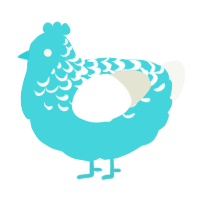 A aqua and white chicken with a half-lace pattern