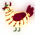 A apple and maroon chicken with a bar pattern