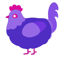 A indigo and blurple chicken with a head pattern