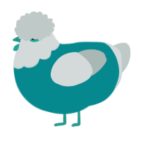 A teal and silver chicken with a head pattern