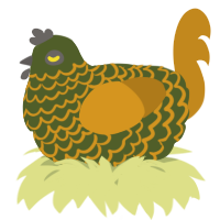 A olive and ochre chicken with a lace pattern