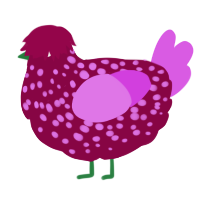 A maroon and orchid chicken with a speckle pattern