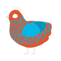 A vermilion and cerulean chicken with a lace pattern