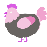 A grey and pink chicken with a head pattern