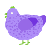 A lilac and blurple chicken with a speckle pattern