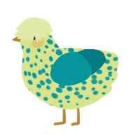 A lemon and teal chicken with a speckle pattern