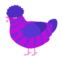 A amethyst and indigo chicken with a bar pattern