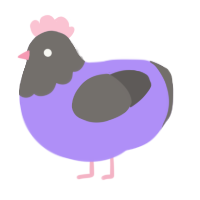 A lilac and grey chicken with a head pattern