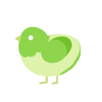A apple and grass chicken with a head pattern