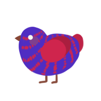 A indigo and crimson chicken with a bar pattern