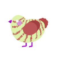 A apple and red chicken with a bar pattern