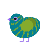 A sea and chartreuse chicken with a bar pattern