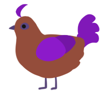 Lavenderis, a russet and blurple chicken with a head pattern