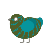 A olive and teal chicken with a bar pattern