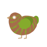 A brown and chartreuse chicken with a bar pattern