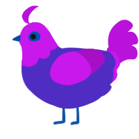 A indigo and amethyst chicken with a head pattern