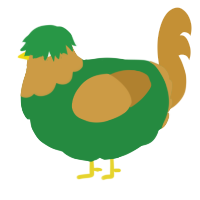 A viridian and gold chicken with a head pattern