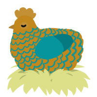 A ochre and teal chicken with a lace pattern