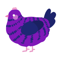 A violet and navy chicken with a bar pattern