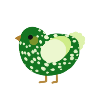A leaf and apple chicken with a speckle pattern